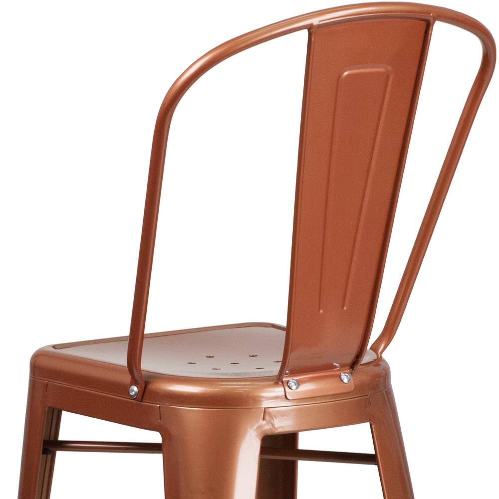 Copper Elegance 30" Metal Indoor-Outdoor Barstool with Ergonomic Back