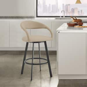 Ramona 30 in. Beige Low Back Metal Bar Stool with Faux Leather Seat