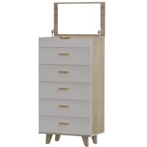 25.6 in. W x 15.7 in. D x 49 in. H White Linen Cabinet Sideboard with Makeup Mirror and 5 Drawers