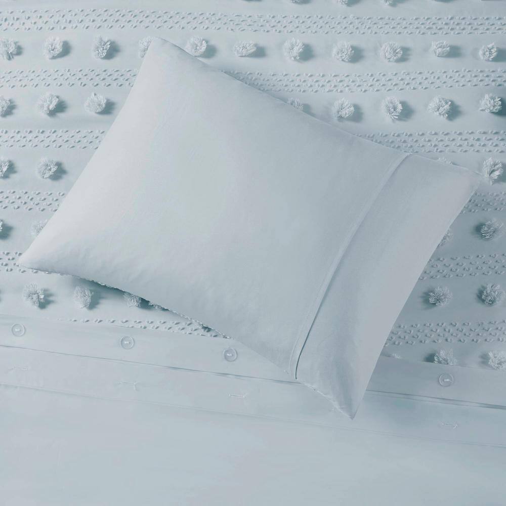 Blue Clip Jacquard Twin/Twin XL Duvet Cover Set with Pompom Accents