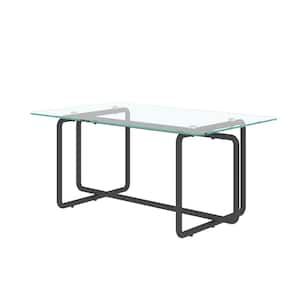 Modern 39.37 in. Black Rectangle Tempered Glass Coffee Table with Metal Legs and Adjustable Base Tea Table