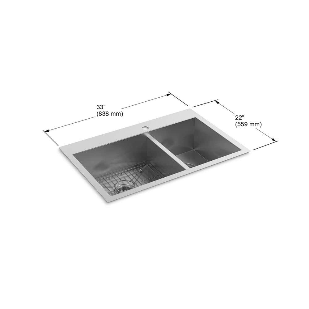 Vault 33" Stainless Steel Double Bowl Drop-In Kitchen Sink
