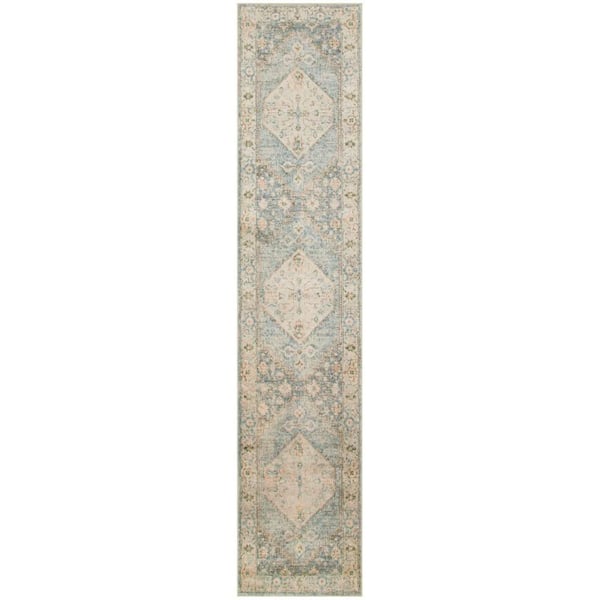 Nourison Astra Machine Washable Silver Blue 2 ft. x 10 ft. Center medallion Traditional Runner Area Rug