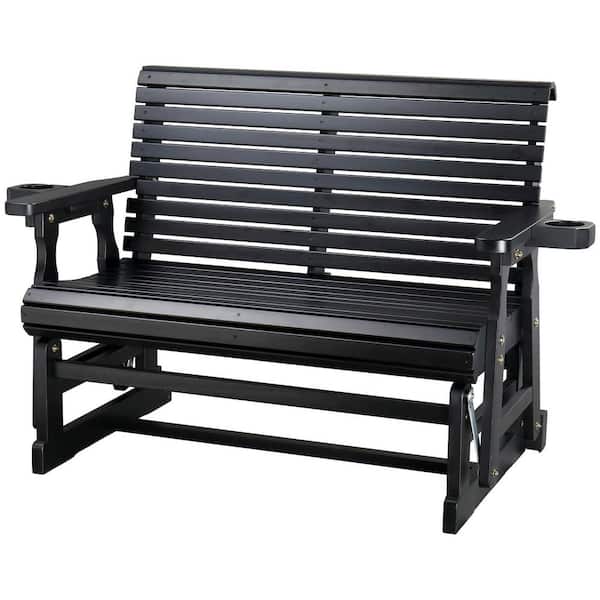 2-Person Black Wood Outdoor Glider