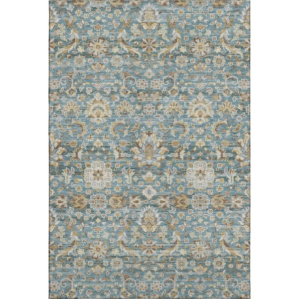 Mayfield Premium Machine Washable Abstract AMF2485 Teal 8 ft. x 10 ft. Area Rug