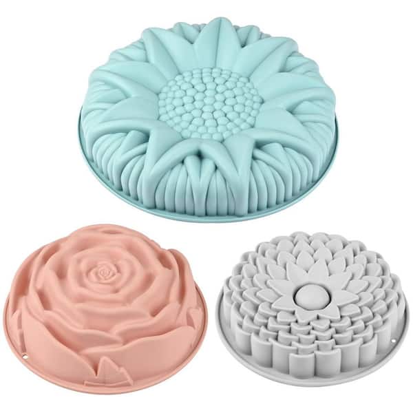 Silicone Molds with Flower Shape for Kitchen, Baking Cake, Breads, Pies, Tarts, and Jello (3-Pack)