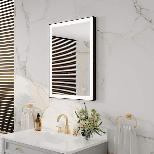 24 in. W x 32 in. H Rectangular Framed Anti-Fog Wall Mount LED Bathroom Vanity Mirror with Light in Matte Black,Dimmable
