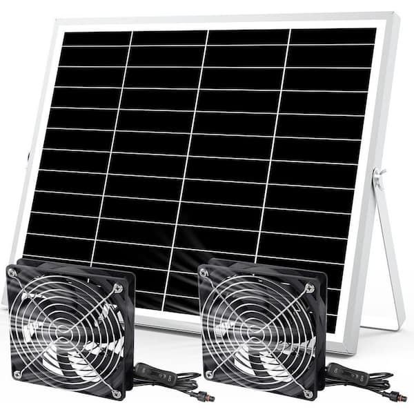OBJLGEV 20 W 16.5 Inch IPX7 Polycrystalline Solar Powered Dual Exhaust Intake Fans with 13Ft On/Off Cable