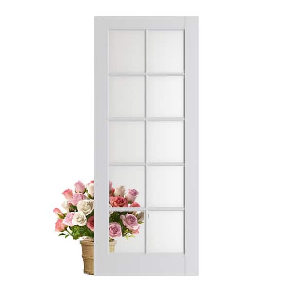 32 in. x 80 in. 10-Lite Solid Core Clear Glass White Primed Composite MDF Interior Door Slab No Hardware Included
