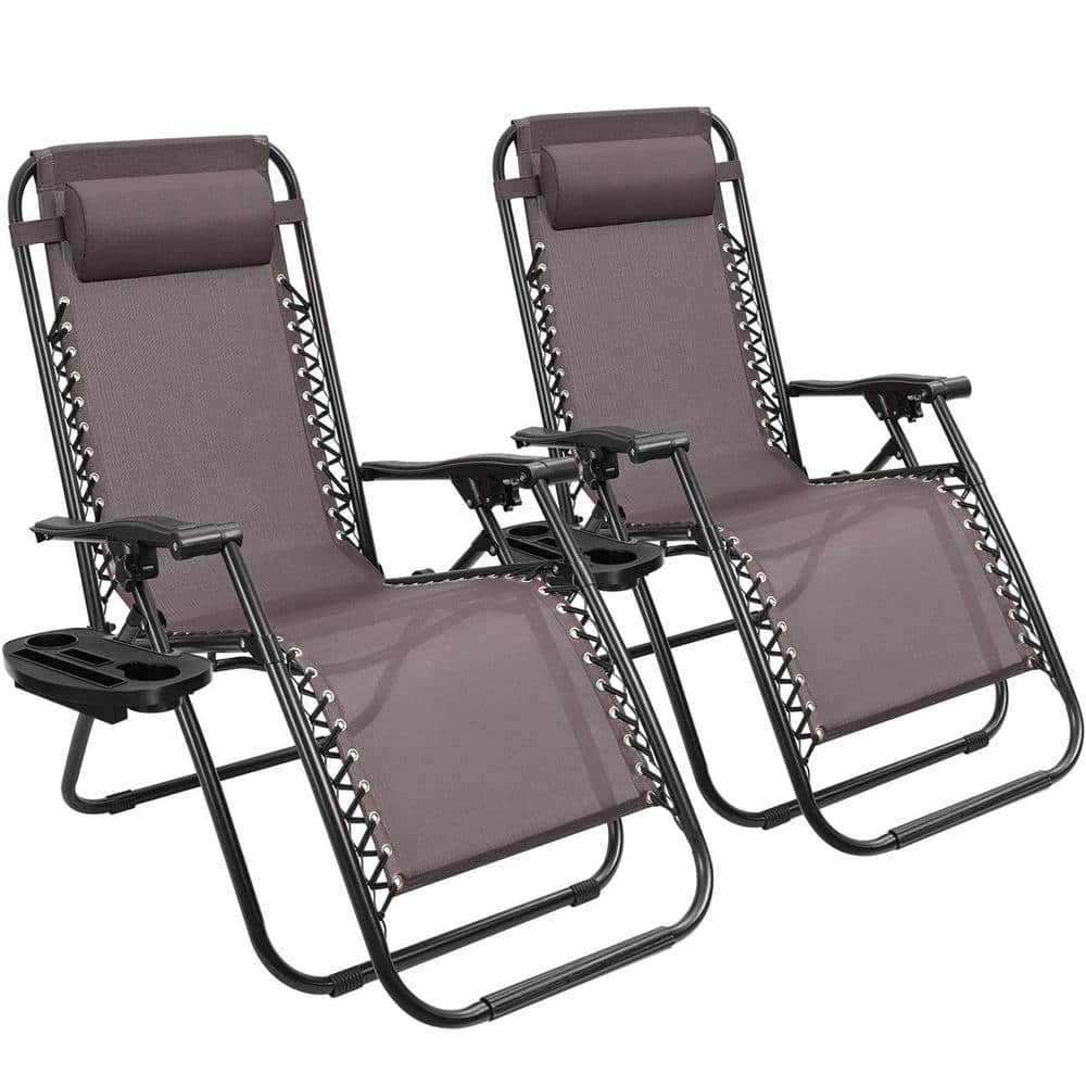 Brown Metal Zero Gravity Outdoor Lounger with Cushions and Arms