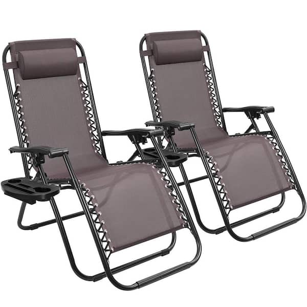 Angel Sar 2-Piece Zero Gravity Folding Adjustable Outdoor Lounge Chair with Pillow, Brown
