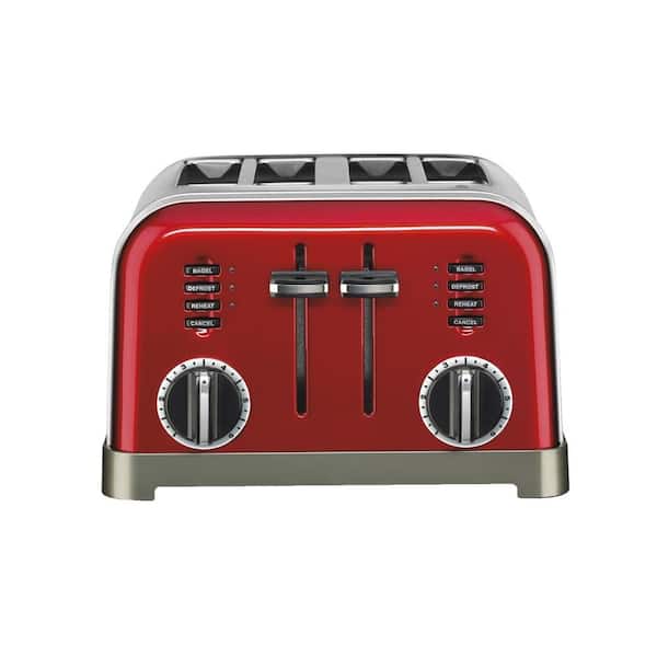 Classic Series 4-Slice Red Wide Slot Toaster with Crumb Tray