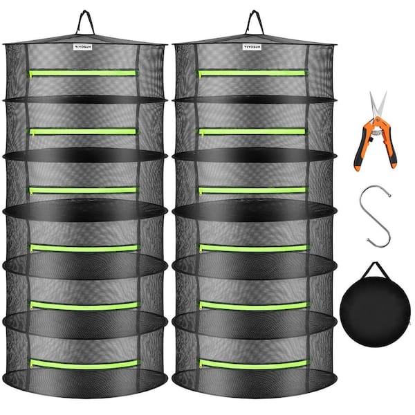 6-Layer Hanging Mesh Drying Rack with Green Zippers for Dehydrating (2-Pack)