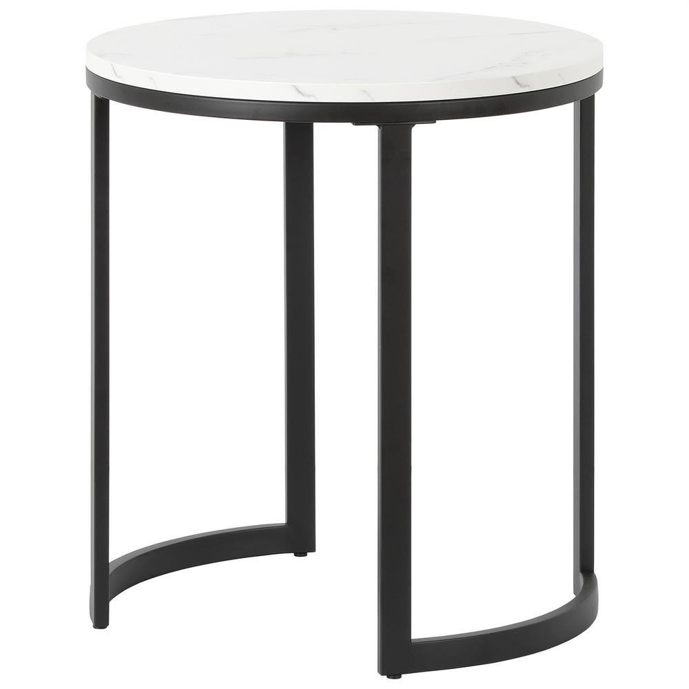 Modern Geometric 20" Round Metal Side Table with Faux Marble Top
