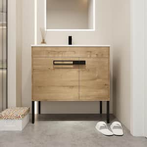 SUGUR 36 in. W x 18. in D. x 35 in. H Bath Vanity and Top with Basin in Burlywood with White Resin Sink and Top