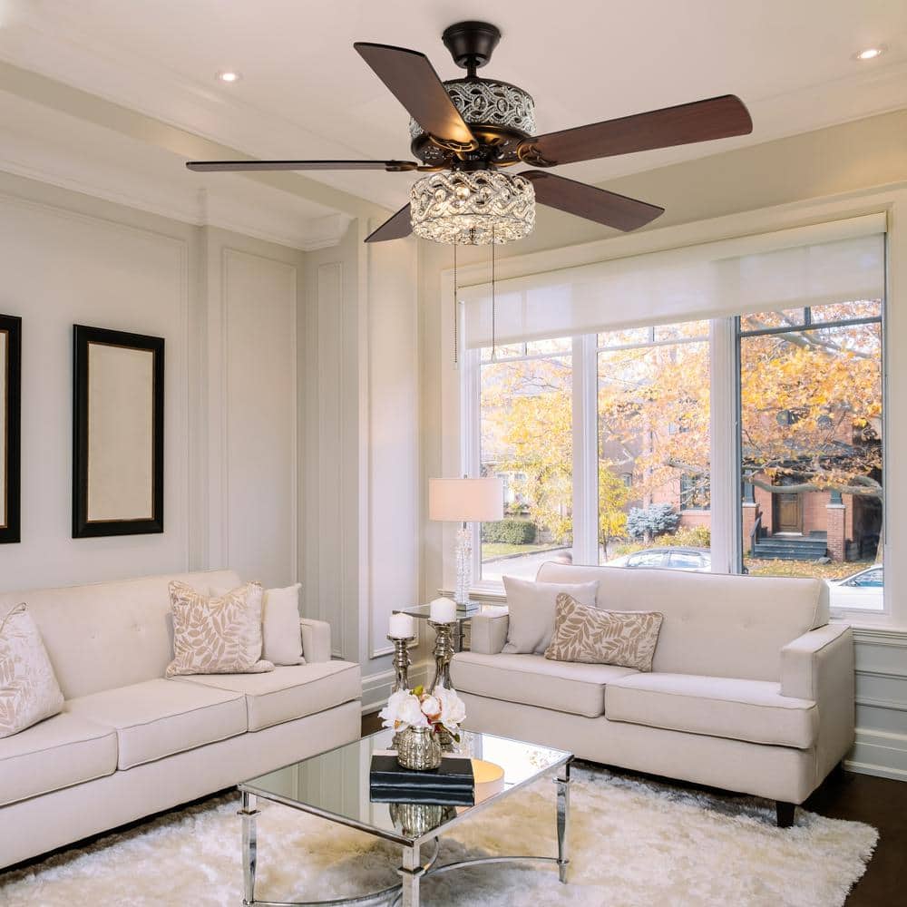 52" Silver and Black Crystal Chandelier Ceiling Fan with Reversible Blades