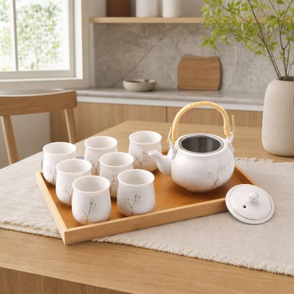 Numhew 9-Piece 6-Cup White Porcelain Teapots Set with 1-Teapot, 6