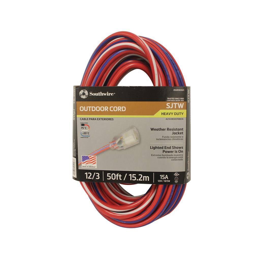 50 Ft 12 Gauge Extension Cord UL Lit End Contractor 3 Wire 12/3 