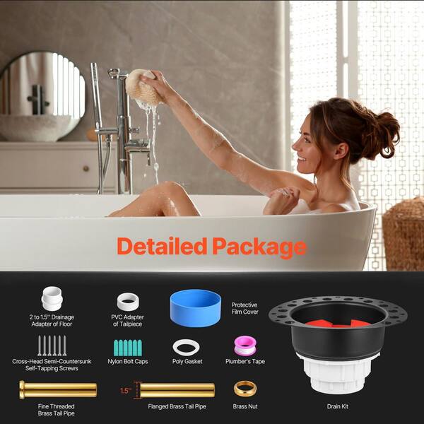 Complete Freestanding Bathtub Drain Installation Kit With PVC Adapter & Brass Pipes