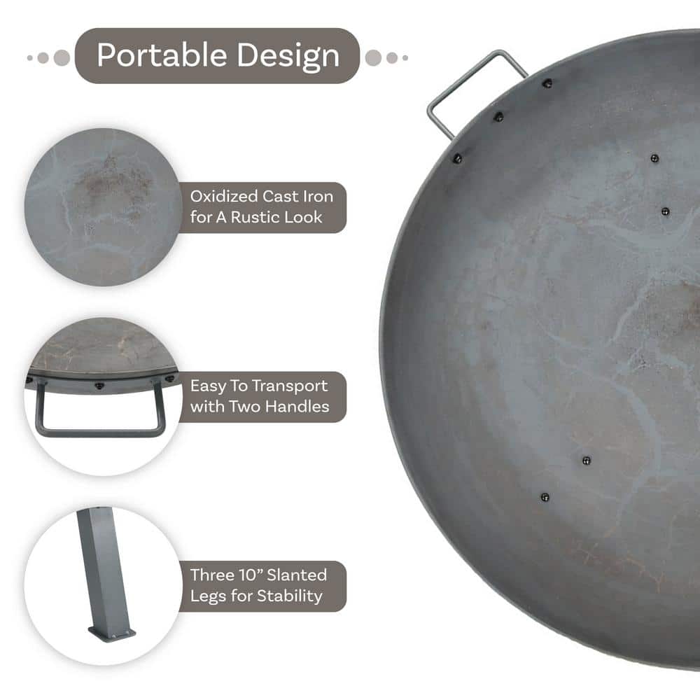 30-Inch Gray Cast Iron Wood-Burning Fire Pit with Steel Finish
