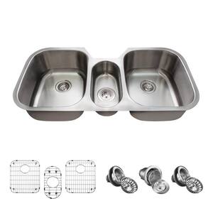 Undermount Stainless Steel 43 in. Triple Bowl Kitchen Sink with Additional Accessories