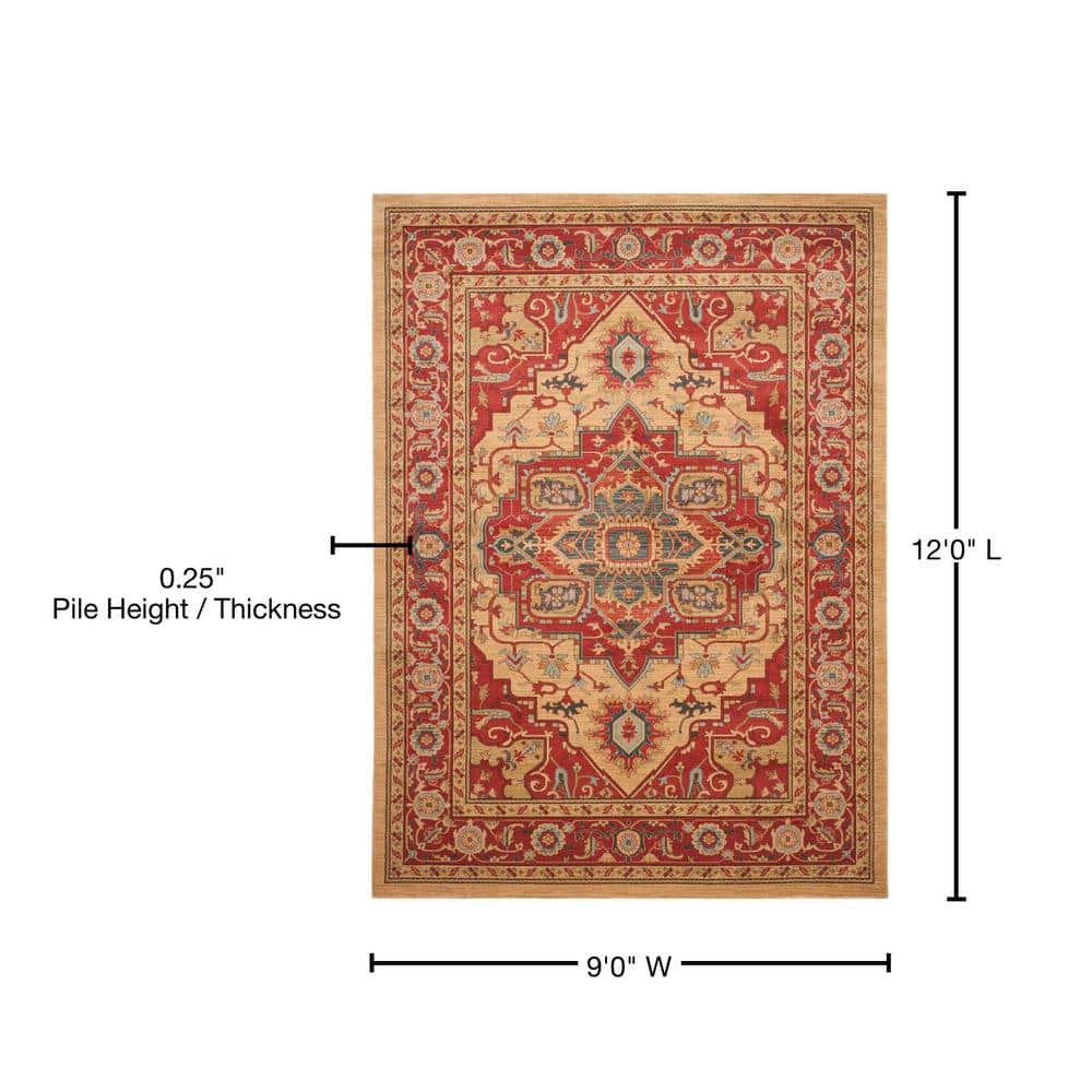 Mahal Red and Natural 9' x 12' Synthetic Area Rug