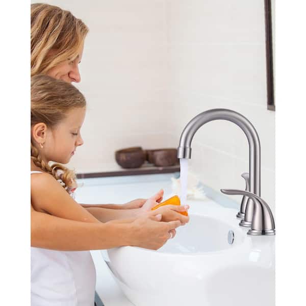 8 in. Widespread Double Handle Bathroom Faucet with Drain Kit Included in Brushed Nickel
