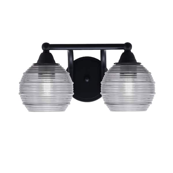 Unbranded Madison 8 in. 2-Light Bath Bar, Matte Black, Smoke Ribbed Glass Vanity Light
