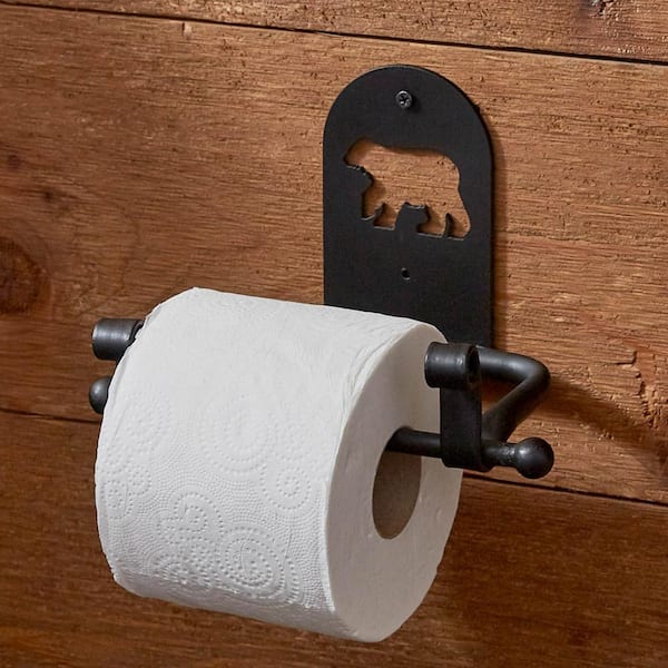 Rustic Cast Iron Black Bear Toilet Paper Holder Cabin Bathroom
