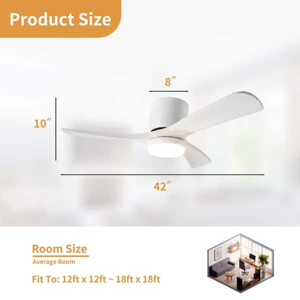 42 in. Integrated LED Indoor Flush Mount White Standard Ceiling Fan with Dimmable Light and Remote DC Motor