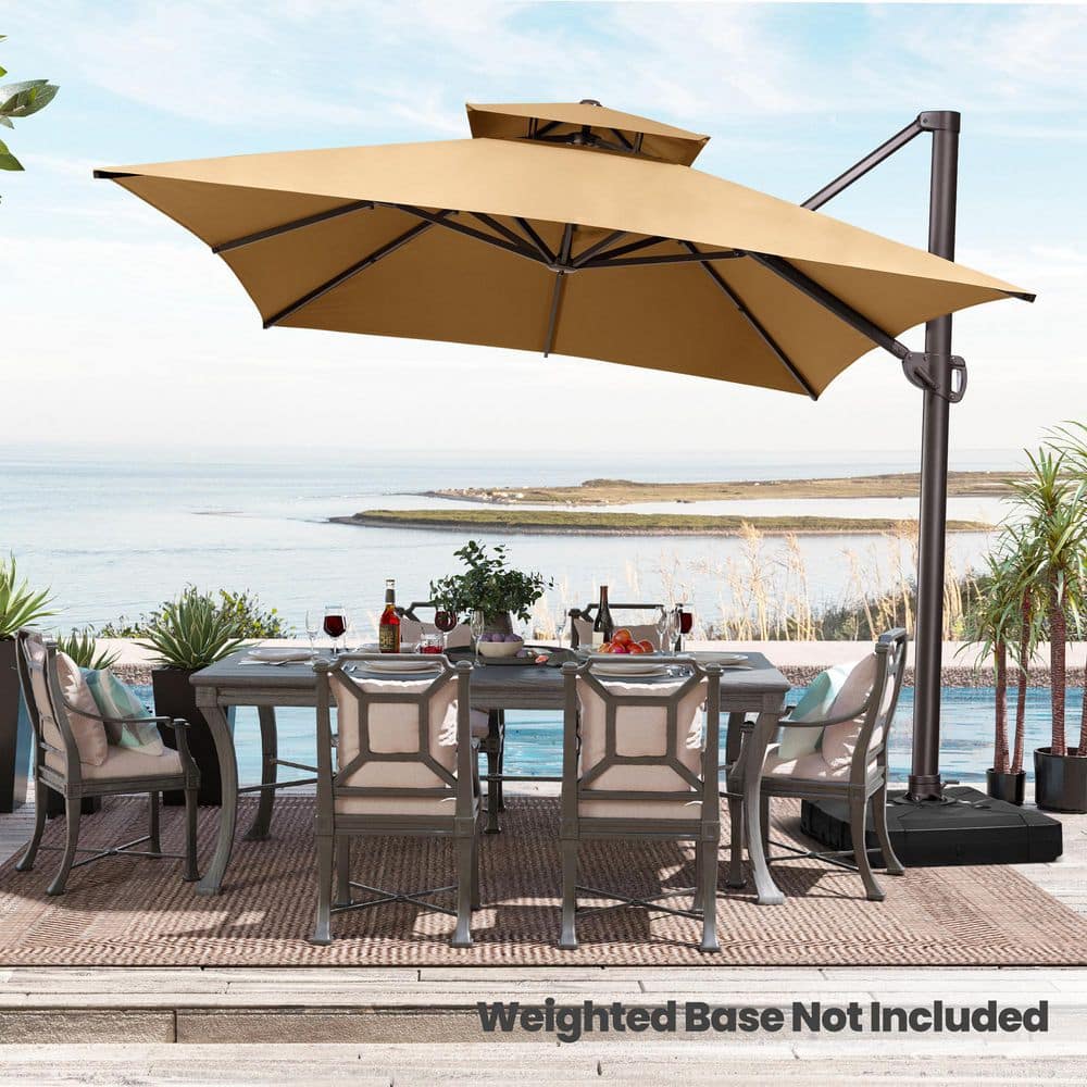 Tan 13 x 10 ft Double Top Cantilever Patio Umbrella with Metal Frame