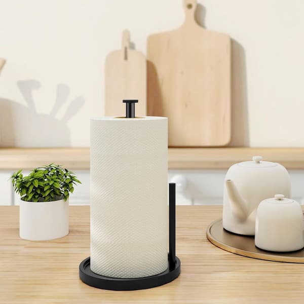 Countertop Standing Paper Towel Holder Black Anti Slip Weighted Base Freestanding Stainless Steel Kitchen
