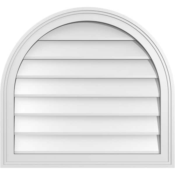 Ekena Millwork 26 in. x 24 in. Round Top White PVC Paintable Gable Louver Vent Non-Functional