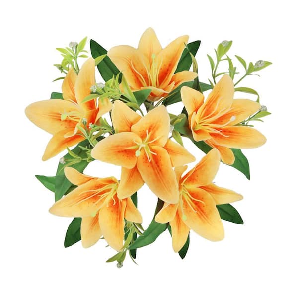 LIVING LUXURY 13 in. Orange Artificial Stargazer Lily Flower Stem