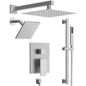 10 in. and 6 in. Square Shower System 3-Spray Dual Wall Mount Fixed and Handheld Shower Head 2.5 GPM in Brushed Nickel