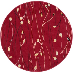 Grafix Red 4 ft. x 4 ft. Floral Contemporary Round Rug