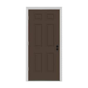 36 in. x 80 in. 6-Panel Dark Chocolate Painted Steel Prehung Right-Hand Outswing Front Door w/Brickmould