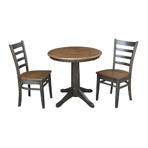 Olivia 3-Piece 30 in. Hickory/Coal Round Solid Wood Dining Set with Emily Chairs