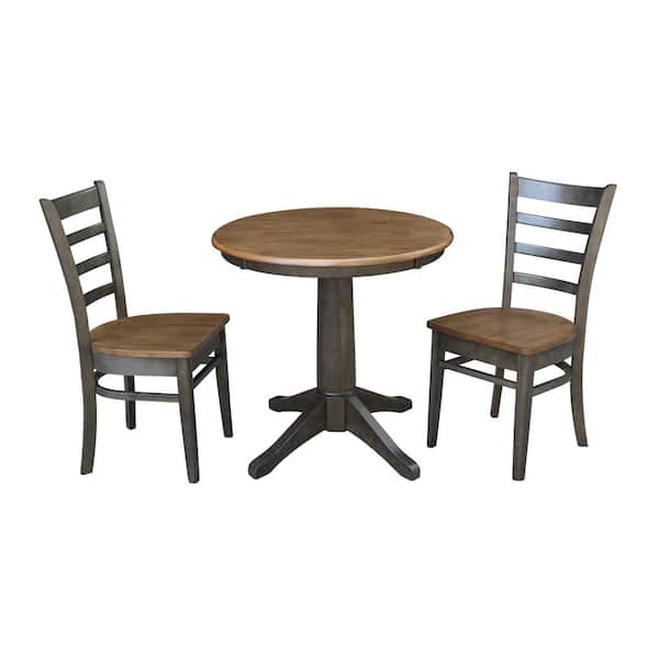 International Concepts Olivia 3-Piece 30 in. Hickory/Coal Round Solid Wood Dining Set with Emily Chairs