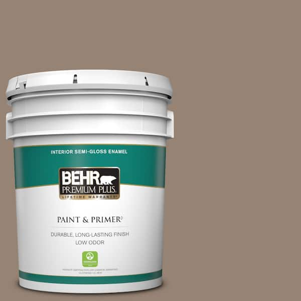 BEHR PREMIUM PLUS 5 gal. #N230-5 Dry Brown Semi-Gloss Enamel Low Odor Interior Paint & Primer