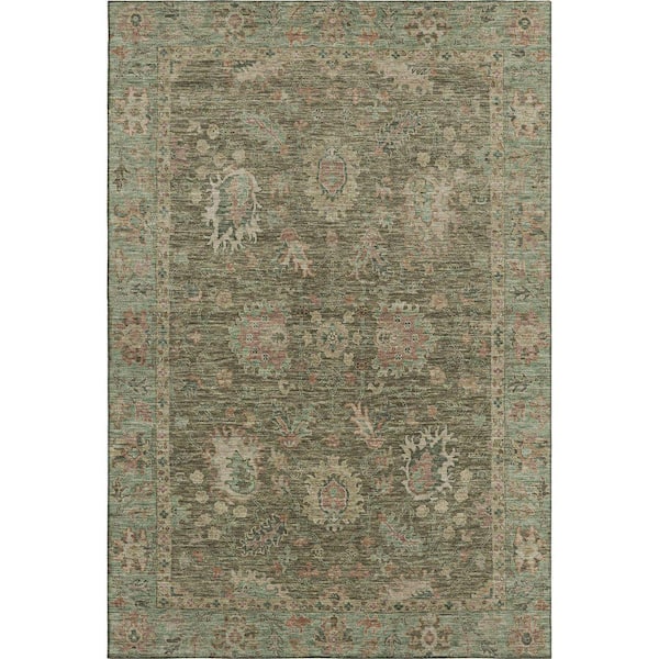 Mayfield Premium Machine Washable Abstract AMF2104 Olive 3 ft. x 5 ft. Area Rug