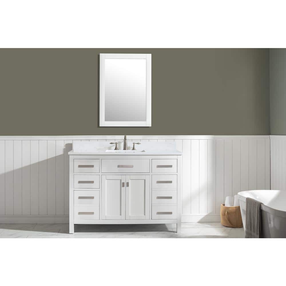 White Quartz Freestanding Single Vanity with Porcelain Sink