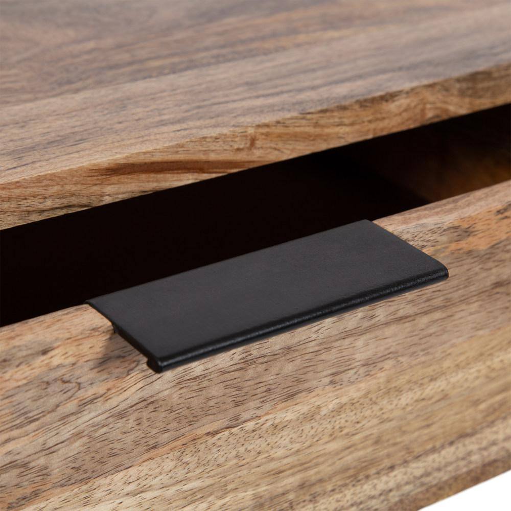 Natural Brown and Black Mango Wood Console Table with Metal Shelf