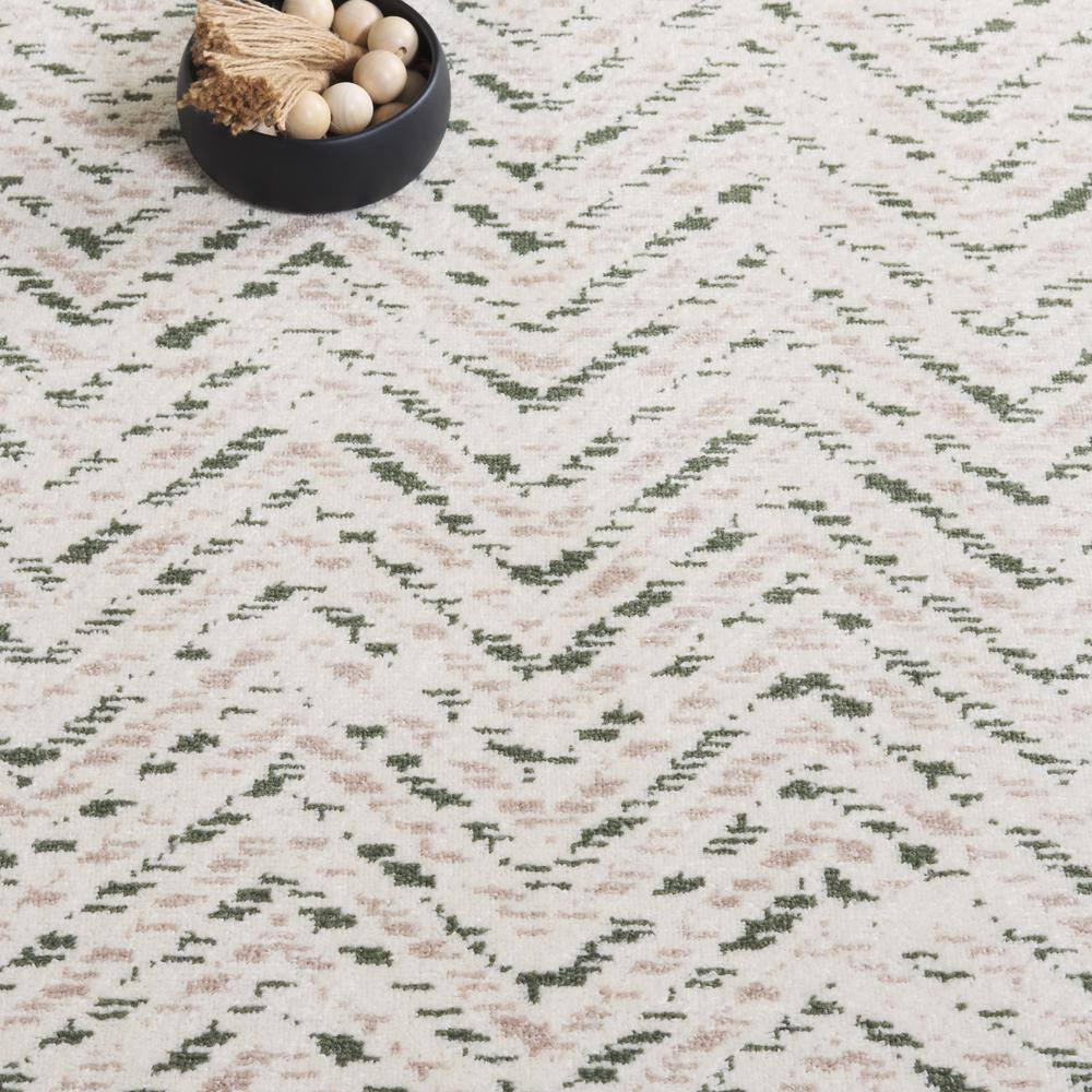 Ivory and Dark Green Chevron Rectangular Area Rug