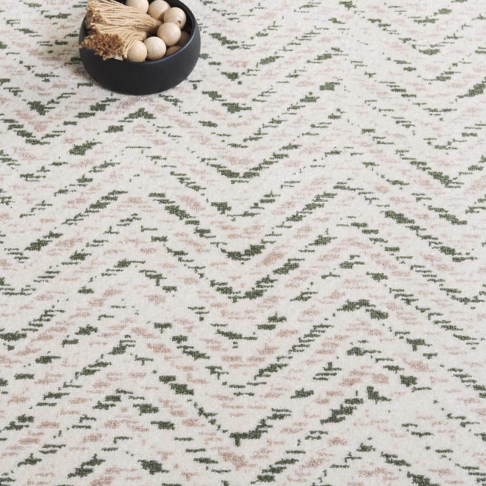 Ivory and Dark Green Square Synthetic Area Rug, 6' x 6'