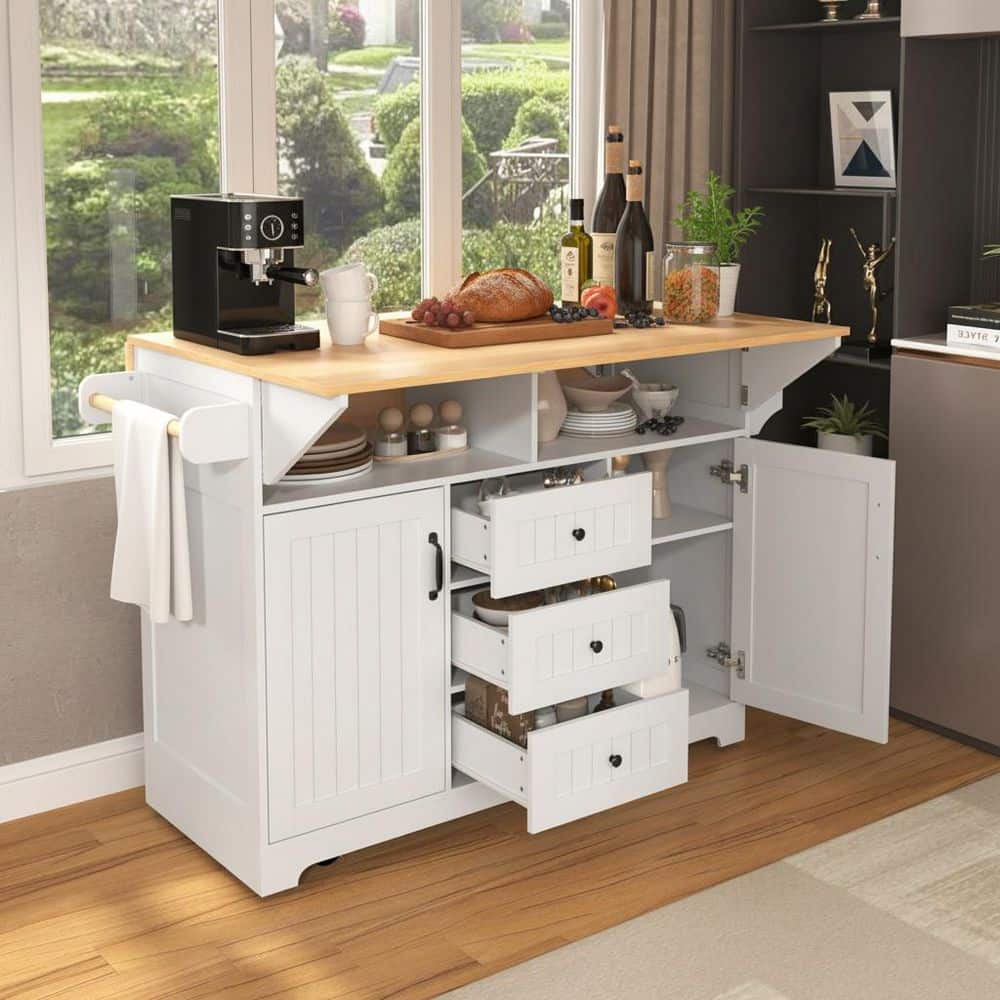 ★ジモティ割あり★  カウンター収納 ホワイト H90×D40×W105 クリーニング済み TK3948 Cesicia Farmhouse White Wood 55.7 in. Power Outlet Dual Drop-Leaf
