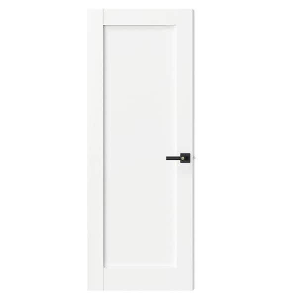 30 in. x 80 in. MDF, Composite, Pre-assembled, Primed, White, 1 Panel Interior Door Slab With Black Lever Handle