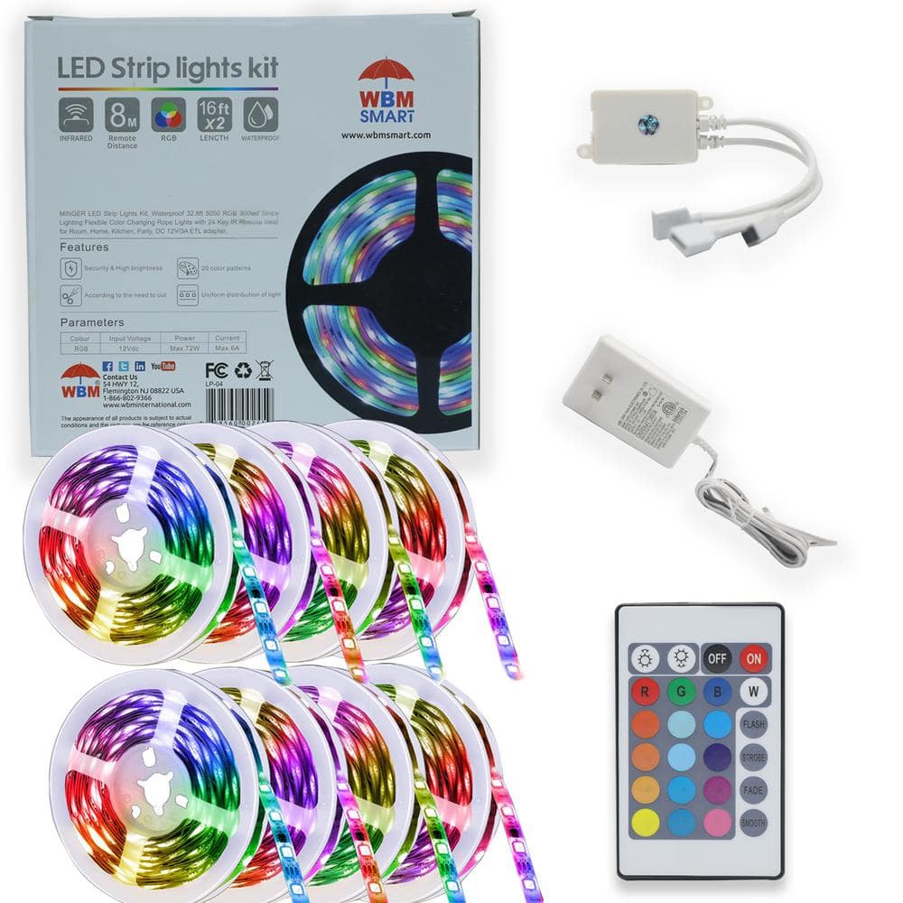 logboek Appal Schilderen WBM SMART 2 x 5M, 6.14 in. Height LED Light Strips Color Changing RGB Kit  with Color Changing RF Remote, Finish: White (Pack of 4) LP-04-4PK - The  Home Depot