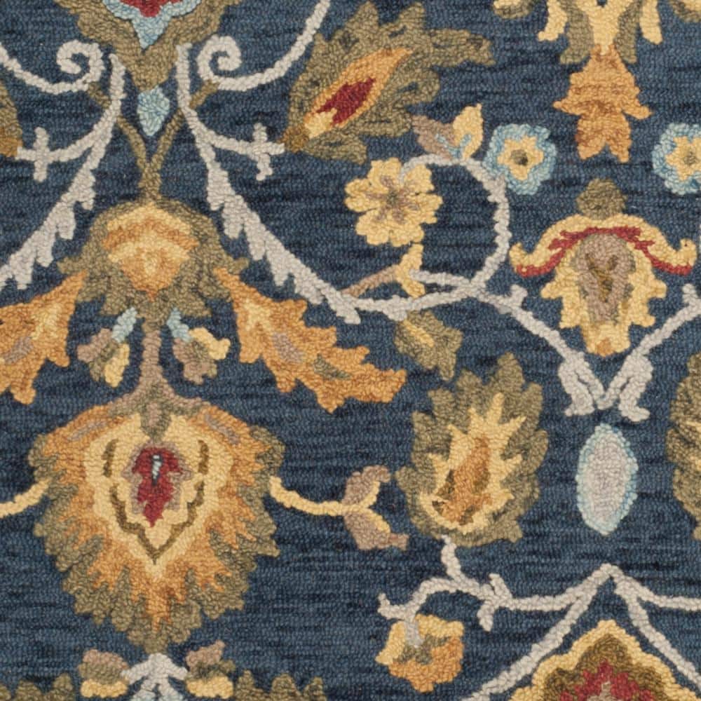 Navy and Multicolor Floral Wool 6' x 9' Area Rug