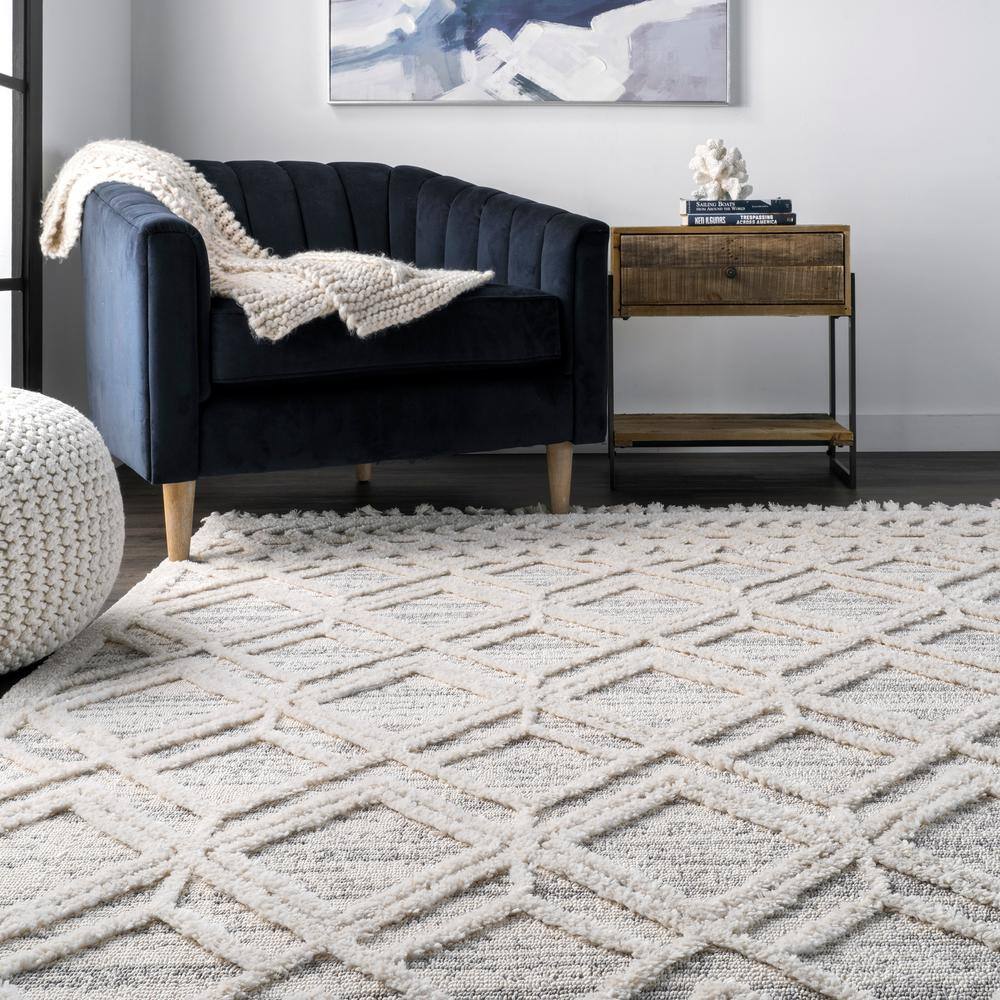 Ansley Moroccan Lattice Tassel 5x8 Gray Synthetic Area Rug